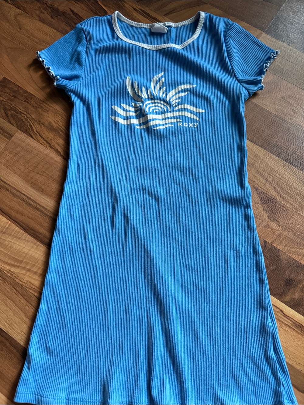 Roxy Blue Ribbed Tee Dress with White Sun Graphic